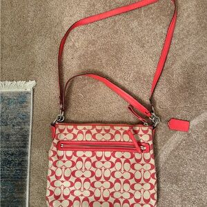 Stylish Coach Red and Beige Women's Bag